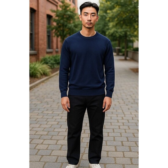 Club Monaco Sweater Mens Medium Navy Blue Wool Crew Neck Preppy Career Office - Picture 1 of 10